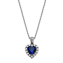 Sterling Silver Created Blue Sapphire and CZ Heart Pendant with Chain