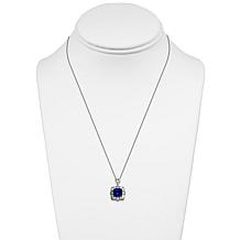 Sterling Silver Cushion-Cut Created Blue Sapphire and CZ Necklace