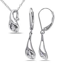 Sterling Silver Diamond Calla Lily Earrings, Pendant and Chain