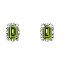 Sterling Silver Emerald-Cut Gemstone and Diamond Accent Stud Earrings