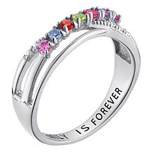 Sterling Silver Family  Crystal Crossover Band Ring