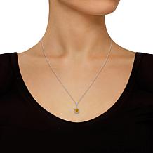 Sterling Silver Gemstone and Diamond Round Pendant with Chain