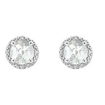 Sterling Silver Gemstone and Diamond Round Stud Earrings