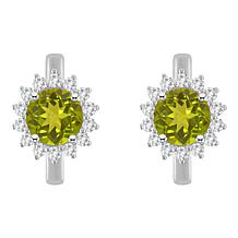 Sterling Silver Gemstone and White Topaz 6mm Round Hoop Earrings