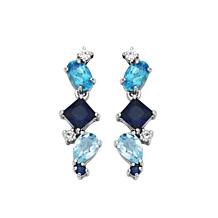 Sterling Silver Tonal Blue Topaz and Created Sapphire Earrings