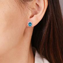 Swiss Blue Topaz and Created White Sapphire Oval Halo Stud Earrings