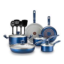 T-fal G918SE64 Initiatives 14-Piece Ceramic Cookware Set, Blue