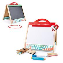 Tabletop Double-Sided Easel with Blackboard and Magnetic Whiteboard