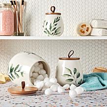 Tabletops Gallery Green Leaf 3-Piece Kitchen Canister Set