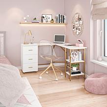 Techni Mobili L-Shape Home Office Desk with Storage, Gold