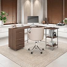 Techni Mobili L-Shape Home Office Desk with Storage, Gold