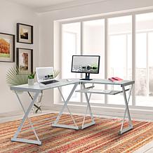 Techni Mobili Tempered Glass L-Shaped Computer Desk - Clear