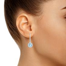 Top Choice Gems 6mm Aqua and Diamond Hugger Hoop Dangle Earrings