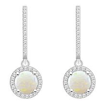 Top Choice Gems 6mm Opal and Diamond Hugger Hoop Dangle Earrings