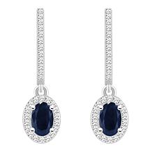 Top Choice Gems 6x4mm Gem and Diamond Hugger Hoop Dangle Earrings