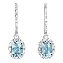 Top Choice Gems  7x5mm Aqua and Diamond Hugger Hoop Dangle Earrings