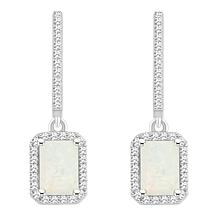 Top Choice Gems 7x5mm Emerald-Cut Gem and Diamond Dangle Earrings