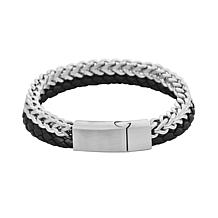 Two Row Franco Chain and Leather Bracelet