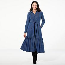 TWRHLL by Christie Brinkley Denim Long-Sleeve Maxi Dress
