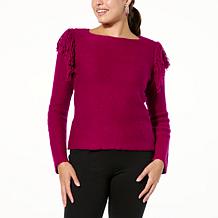 TWRHLL by Christie Brinkley Fringe Detail Boatneck Sweater
