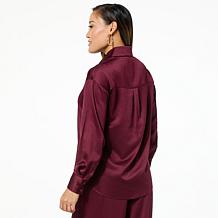 TWRHLL by Christie Brinkley Relaxed Satin Button-Down Top