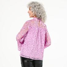 TWRHLL by Christie Brinkley Sequined Lace Bell Sleeve Blouse