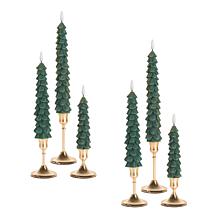 Unmatched Christmas Tree Taper Candles with Holders - 12-piece Set