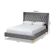 Valery Dark Gray Velvet Fabric Upholstered Queen Size Platform Bed
