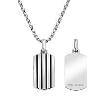 Van Heusen Men's Stainless Steel Striped Dog Tag Pendant Necklace