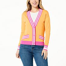 VG by Victor Glemaud Tipped V-Neck Button-Front Cardigan Sweater