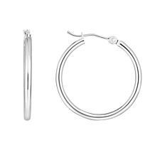 White Gold 25x2mm Tube Hoop Earring with Hinged Clasp