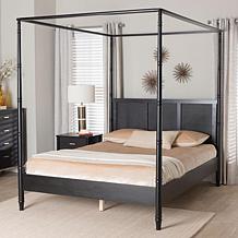 Wholesale Interiors Baxton Studio Marisela Canopy Bed-Rattan Headboard