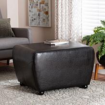 Wholesale Interiors Bicast Leather Ottoman with Rounded Sides