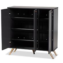 Wholesale Interiors Kelson Dark Grey and Gold Wood 3-Door Shoe Cabinet