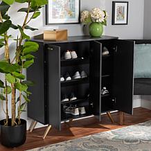 Wholesale Interiors Kelson Dark Grey and Gold Wood 3-Door Shoe Cabinet