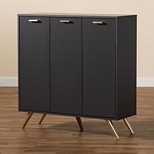Wholesale Interiors Kelson Dark Grey and Gold Wood 3-Door Shoe Cabinet