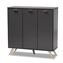 Wholesale Interiors Kelson Dark Grey and Gold Wood 3-Door Shoe Cabinet