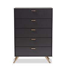 Wholesale Interiors Kelson Dark Grey and Gold Wood 5-Drawer Chest