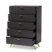 Wholesale Interiors Kelson Dark Grey and Gold Wood 5-Drawer Chest