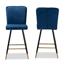 Wholesale Interiors Preston Velvet Fabric Upholstered 2Pc Stool Set