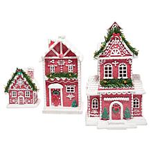 Winter Lane 3-Piece Resin Holiday Houses with LED Lights