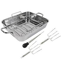 Wolfgang Puck Stainless Steel Roaster with Rack and Prep Set