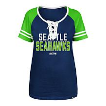 Women's New Era College Navy Seattle Seahawks Raglan Lace-Up T-Shirt