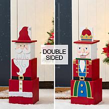 Wood Santa and Nutcracker Reversible Box 24.5"H