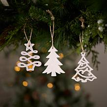 Wood Tree 9-piece Tag Ornament Set with Beaded Hanger