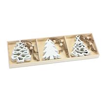 Wood Tree 9-piece Tag Ornament Set with Beaded Hanger