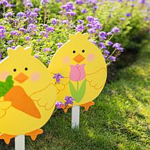 Wooden 3-piece Easter Chick Pick Yard Stakes