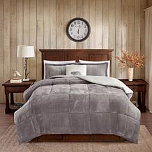 Woolrich Alton 4-piece Gray/Ivory Plush to Sherpa King Comforter Set