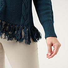 Wynne Collection Cotton Blend Fringe Sweater