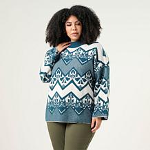 Wynne Collection Mixed Yarn Jacquard Sweater